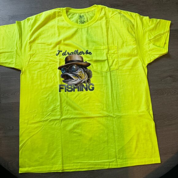 Highlighter Green - I'd rather be fishing - Custom T-shirts - Picture 1 of 4